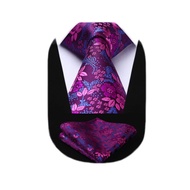 Men Floral Ties Woven Classic 3.4" Necktie Set Formal tie Pocket Square for Wedding with Handkerchie