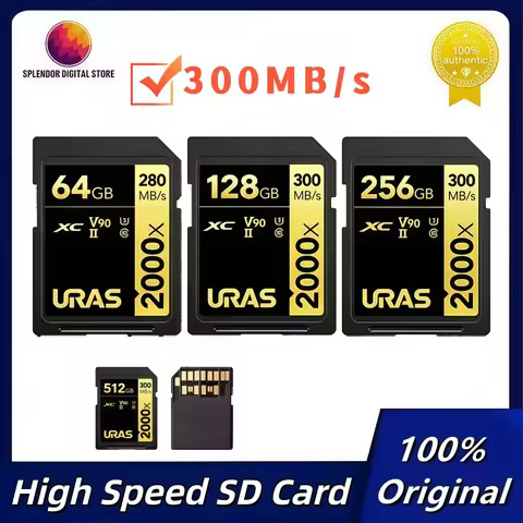 URAS High Speed Professional SDXC Card 64GB 128GB 256GB 512GB 2000X 4K V90 C10 U3 SD Card UHS-II Up 