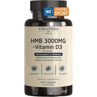 VINATURA HMB 3000mg and Vitamin D3 Supplement Capsules per Serving *USA Made & Tested* Promotes Musc