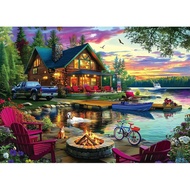 1000 Piece Puzzle for Adults Lakeside Sunset Log Cabin Jigsaw Adult Puzzles  Fun Games