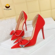VRAIEMODE Hollow High-Heeled Shoes Pointed Toe Woman Pumps with bow decoration High Heels Women Shoe