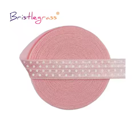 BRISTLEGRASS 2 5 10 Yard 5/8" 15mm Dot Print Fold Over Elastics FOE Spandex Satin Band Hair Tie Head