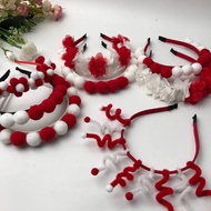 MERAH 1 PC - Red and White POM Headband | AUGUST HEADBAND | Independence Day Headband 17 August