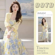 Knitwear Two-Piece Set - Korean Style Printed Cardigan & Floral Dress | Summer Wear 2025