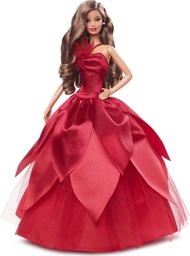Barbie Signature 2022 Holiday Doll, Light-Brown Wavy Hair Wearing Red Poinsettia-Inspired Gown, Coll