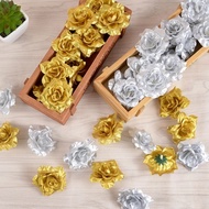 5PCS 4cm Mini Xmas Flower Artificial Roses Head Gold Silver Flowers for Wedding Home Decoration Chri