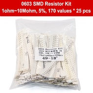 4250pcs 0603 SMD Resistor Kit, 1ohm~10Mohm, Halogen5%, 170 values * 25 pcs, for produce samples/repa