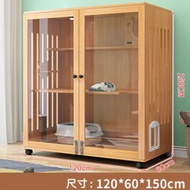 ONE - 實木家用三層貓屋（清漆【鋼化玻璃門】含側門洞/貓抓柱子）【尺寸：150*120*60cm】