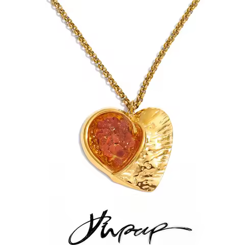 Yhpup Stainless Steel Resin Heart Love Pendant Necklace Fashion Charming Collar Jewelry New