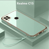 Casing Realme C15 Case Lanyard Plating Cover Soft TPU Phone Case Realme C15