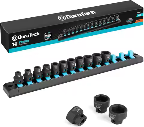 3/8' Drive Stubby Impact Socket Set, 14-Piece Metric, 6-19mm, Cr-Mo Steel, Magnetic Storage