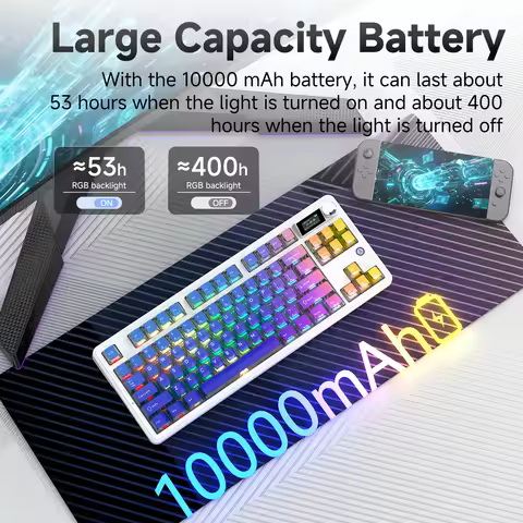 AJAZZ MK87 PRO 3-Mode Gasket Mechanical Keyboard, Full Hot-Swappable, 10000mAh Battery, TFT Screen, 