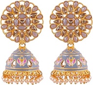 Bollywood Jewellery Traditional Ethnic Bridal Bride Wedding Bridesmaid Traditional Gold-Plated Royal Rajasthani Meenakari Grey Kundan Earrings for Women &amp; Girl's