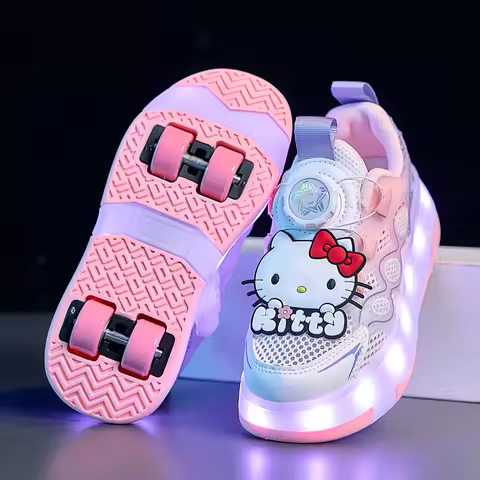 Hello Kitty Disney Girls Sports Footwear Sneakers Children's Skating Shoes Four-Wheel Design Adjusta