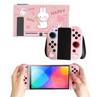 เคสนิ่มลายกระต่ายสีชมพูน่ารักสำหรับ Nintendo Switch คอนโซล Joy-Con เคสหุ้มตัวควบคุมอุปกรณ์เสริมสำหรับเกม