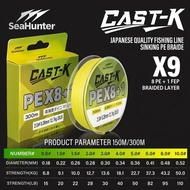 SeaHunter Cast King PE X8+1 Tali Pancing 8+1 Braided Multifilament benang 300M/150M 15-110LB Strong 