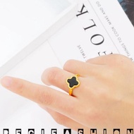 FAST Cincin Titanium Wanita Clover Hitam Cincin Wanita Korea Tearu