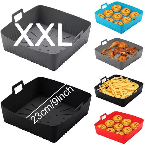 9Inch Large Silicone Air Fryer Basket Liners for Cosori/Ninja 6-8QT Pot 23cm Square Reusable Oil-Fre