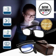 Kacamata Plus Lensa Baca Rabun Dekat Frame Model Lipat Hitam Autofocus Lensa Kaca Asli Jernih Tahan 