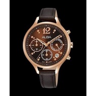 Alba Women Chonograph Elegance Brown Leather Strap Authentic Watch VD53-X326 RGL (AT3F06X)