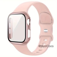 Glass+Case+watchbands For i Watch band 44mm 41mm 45mm 40mm 38mm 42mm Silicone bracelet iWatch serise