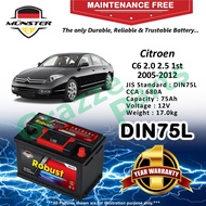 Münster Robust MF CMF DIN75 | DIN75L | 57539 (75AH) Car Battery Bateri Kereta for Citroen C6 2.0 2.5