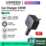UGREEN Car Charger Built in Cable Type C Retractable Fast Charging 60w 90w 145w 55212B 55909B 55910B