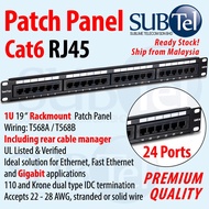 24 Port Cat6 RJ45 19" 1U Rackmount Patch Panel 24Port Cat5 Rack Mount UTP
