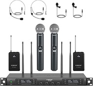Phenyx Pro 4-Channel Wireless Microphone System w/Auto Scan, 4x40 UHF Frequencies, 2 Handheld Dynami