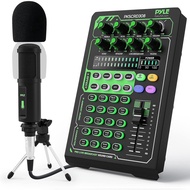 Pyle Portable Bluetooth Live Broadcast Sound Card Pro Audio Interface DJ mixer Condenser w/Microphone Set, for Streaming