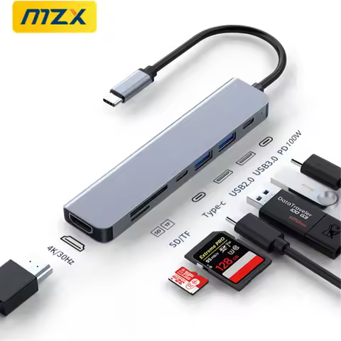 MZX 7 in 1 Laptop Docking Station 4K 30Hz HDMI-Compatible USB 3.0 Hub Concentrator Multi-hub Type C 