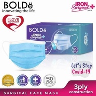 Terlaris ! Masker Bolde Surgical Earloop Iron+ Box Isi 50 Masker