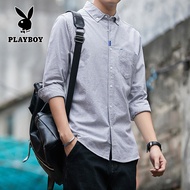 PLAYBOY Shirt Mens Long Sleeve Oxford Spinning Cotton Autumn and Winter Washing Technology Cotton Me