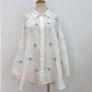 KEMEJA Coquet Oversize Shirt / Ribbon pattern Shirt / Contemporary women's Shirt