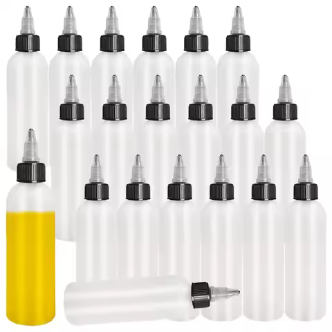 20 Pack 4oz/120ml Plastic Boston Squeeze Bottles,Empty Dispensing Bottles with Twist Top Cap,White B
