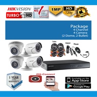 HIKVISION TURBO HD CCTV PACKAGE 4 CHANNEL DVR 4 1MP / 2MP camera NO HDD included.