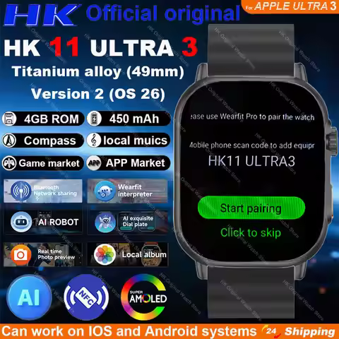 2026 New HK 11 ULTRA 3 Max Smartwatch 49mm AMOLED 4G ROM AI Robot Bluetooth Call Network Clock NFC C