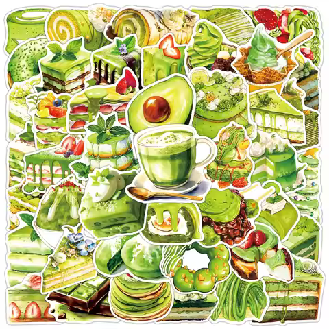 50Pcs Matcha Cake Stickers Graffiti for DIY Scrapbooking Decor Stationery Suitcase Water Bottle Phon
