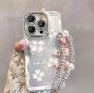 Ốp cho iPhone 15 Pro Max 14Promax 13Promax bảo vệ với màng tinh thể nhân tạo lấp lánh Vòng đeo tay d