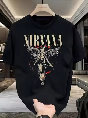 Angel, Nirvana Rebirth, Pattern Front Print, Men's Short Sleeved T-shirt Men Women Summer Fashion Ov