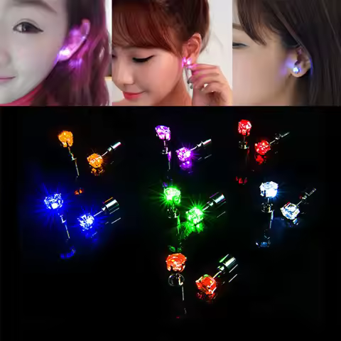 1/5Pair LED Glowing Earring Light Up Lumionus Bling Ear Stud Rings Earring Accessories For Girl Wome