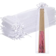 Toyvian 50Pcs 2.36x10.24 Inches Large Drawstring Organza Bags Decoration Folding Hand Fan Festival W