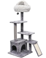 Uion 4-Level Grey Cat Tree with Condo and Scratching Pad, 48'' Height Cat Scratcher Pets Cat Tree TowerScratchers Pads &amp; Posts