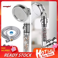 SUN_ High Pressure Shower Head Filtered Shower Head 3-gears Adjustable Negative Ion Shower Head Kit with Water Filter and Stainless Steel Hose Bathroom for Pressurized