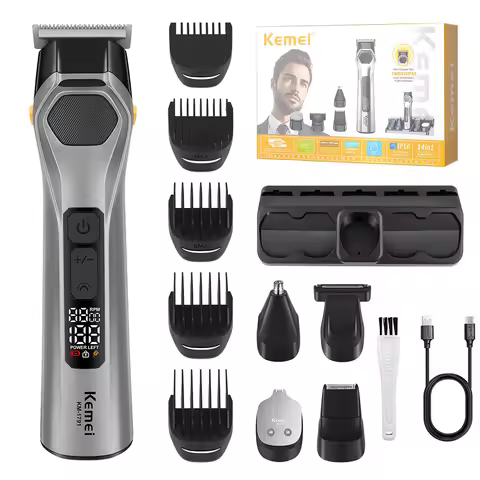 Kemei Waterproof Men's Grooming Kit Electric Beard Trimmer Cordless Razor Hair Clippers Rechargeable