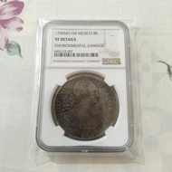 Koin Kuno Silver 1796 Mexico Carolus Hispan 8 Reales NGC VF Details