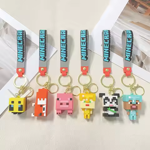 2 pieces of Minecraft keychain funny block building silicone figurine pendant for couples, car bag d