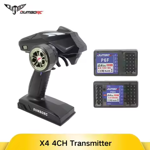 DumboRC X4 2.4G 4CH Transmitter with P6F & P6DC Receiver, Includes DC Light for RC Model MN-90, Car,