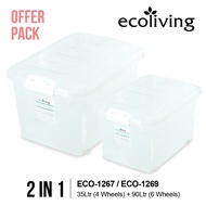 ECO LIVING OFFER PACK 35L+90L Stackable Transparent Storage Box with Wheels & Handle, ECO-1267, ECO-