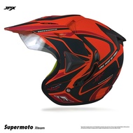 JPX Supermoto Xteam Fluorescent Red Doff Black Helmet | JPX Motorcycle Helmet